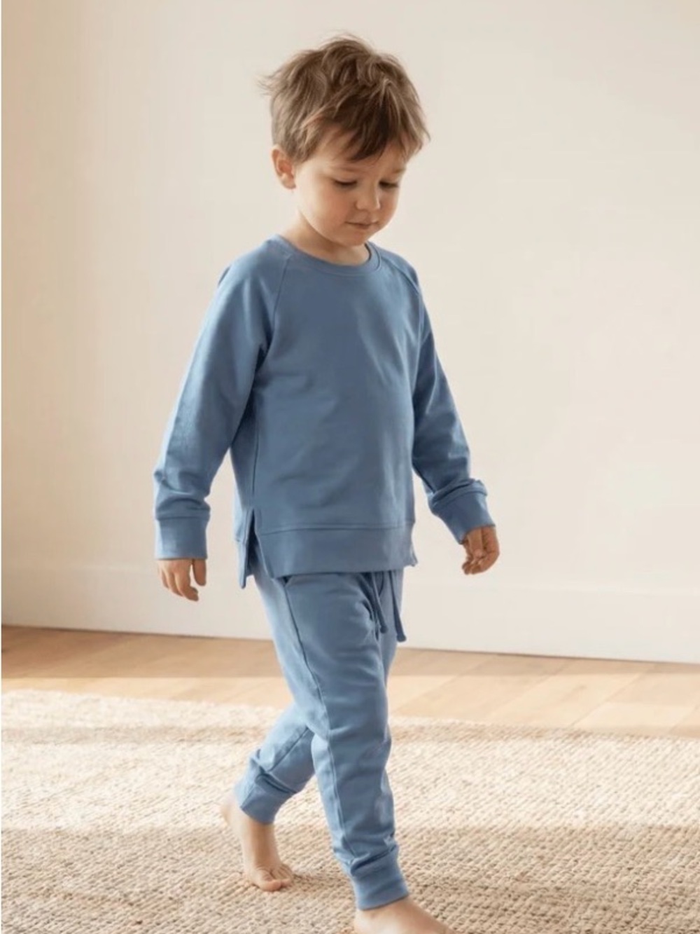 Kids Navy Long-Sleeve Activewear Set - Cozy Bamboo Crewnevk with Jogger Pants